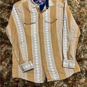 Scully Tan and White Embroidered Shirt